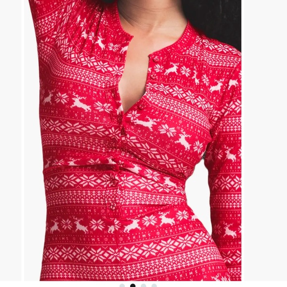 Skims Holiday Collection Logo Plush Pointelle Henley Pajama Jumpsuit - Picture 2 of 6